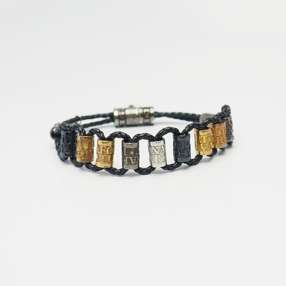 Leather silver Fortune Favors Bold in Latin men's bracelet Cantamessa